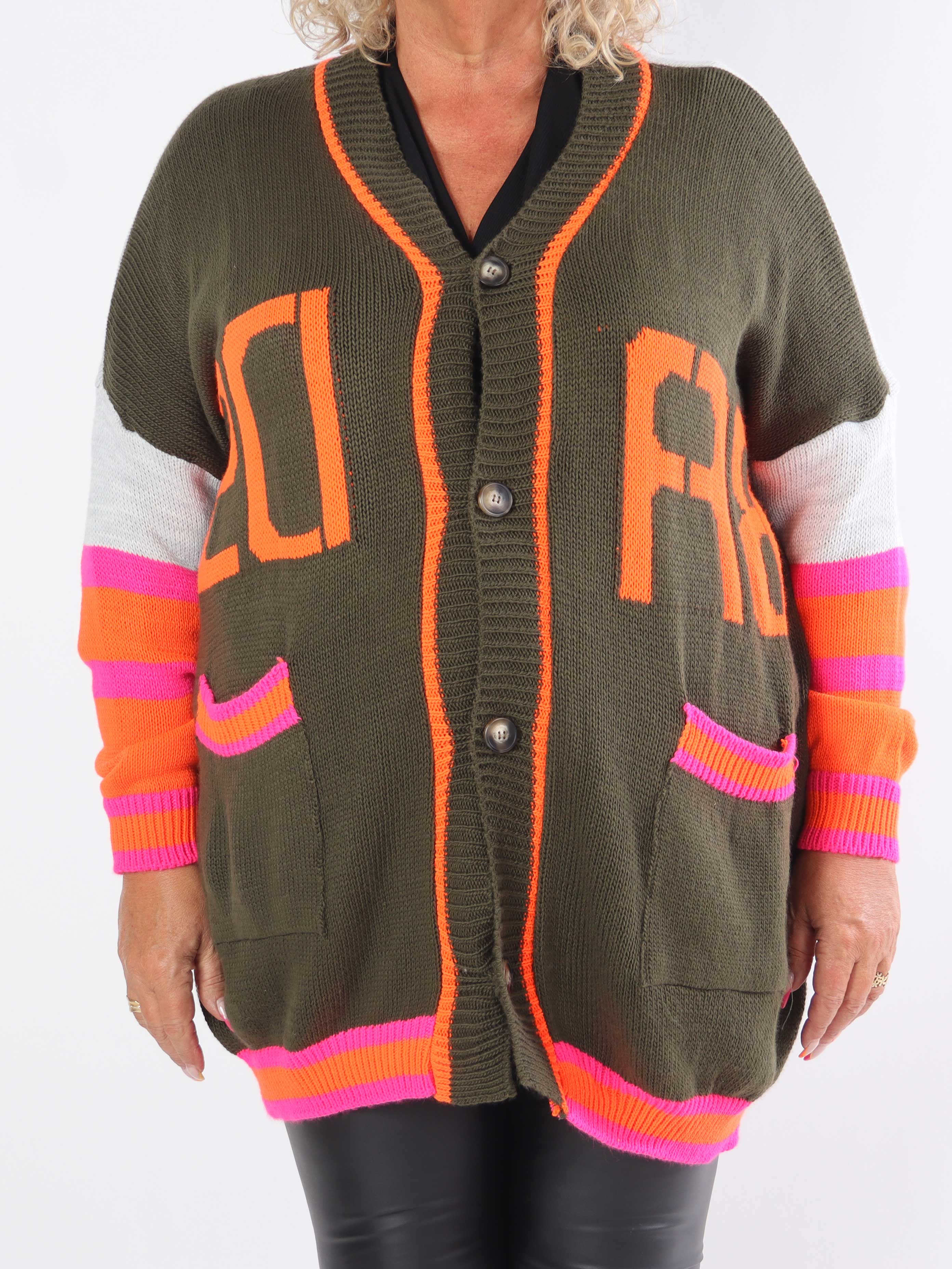 Diah - Flerfarvet plus size college strikcardigan